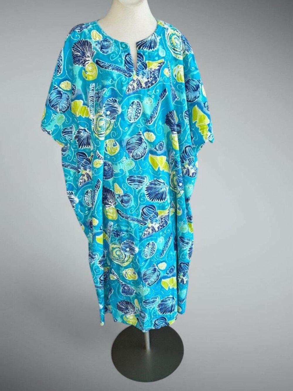 Peppermint Bay Caftan Turquoise Seashell Fish Tropical Resortwear